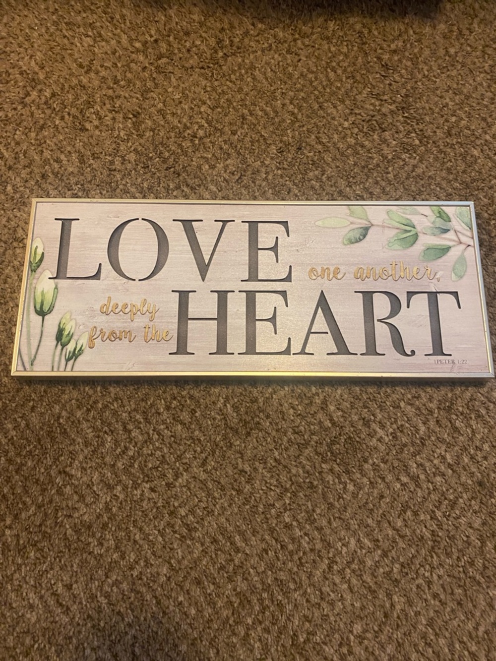 Love Heart Floral Gold Accent Wall Sign - Home Wall Decor